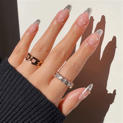 black and silver french nails|best silver nail designs.